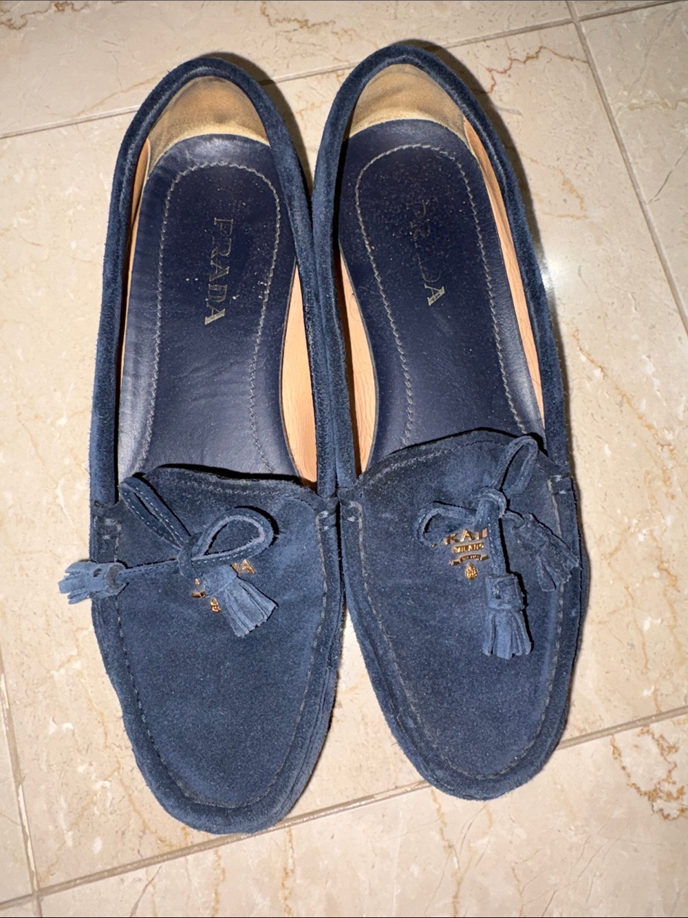 Prada Navy Suede Tassel Loafers 39